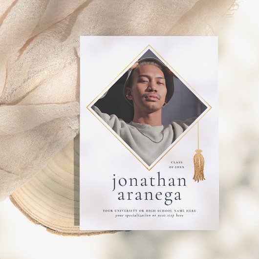 グラッドキャップ |金ゴールドブルー&ホワイト写真のお知らせ 招待状