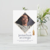 グラッドキャップ |金ゴールドブルー&ホワイト写真のお知らせ 招待状 (スタンド正面)