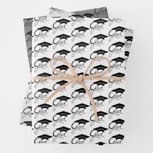 グラッドブラックエレガントの卒業キャップスクリプト ラッピングペーパーシート (インサイチュ)