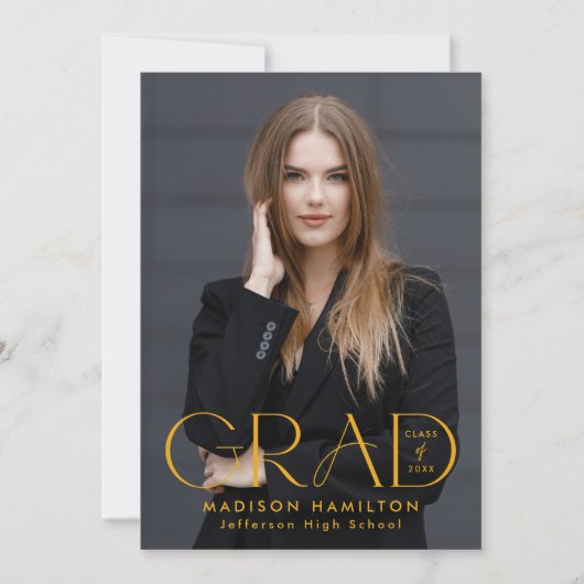 グラッモダンドイエロータイポグラフィ2写真卒業 案内状 (正面)