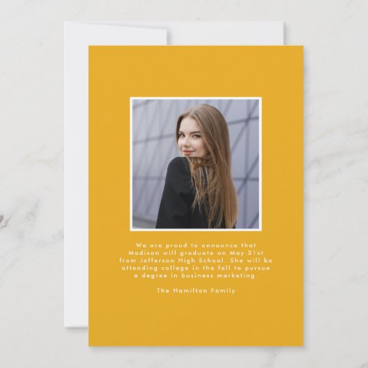 グラッモダンドイエロータイポグラフィ2写真卒業 案内状 (裏面)