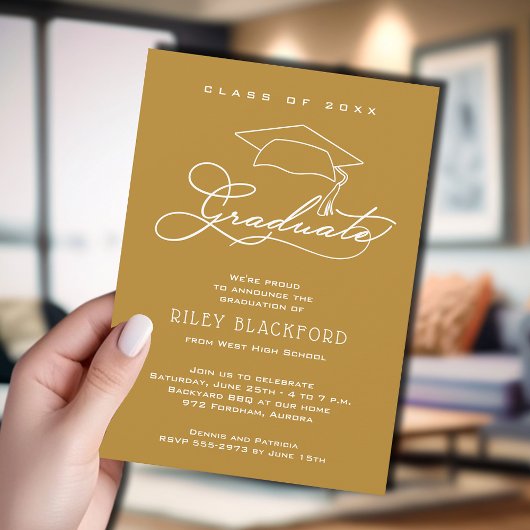 グラッモダンドキャップ金ゴールド卒業 案内状