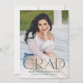 グラッモダンドグリーンタイポグラフィ2写真卒業 案内状 (正面)