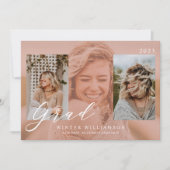 グラッモダンドスクリップピンクオーバーレイGrad Three Photo 招待状 (正面)