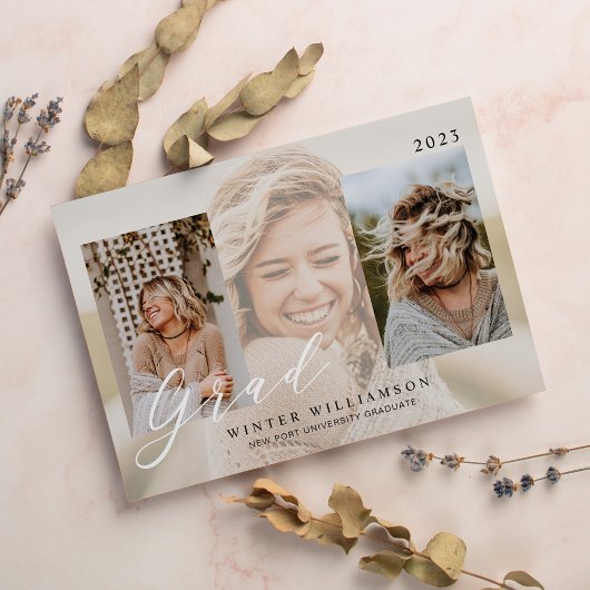 グラッモダンドスクリプトクリームオーバーレイGrad 3枚フォト 招待状