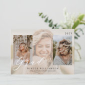 グラッモダンドスクリプトクリームオーバーレイGrad 3枚フォト 招待状 (スタンド正面)