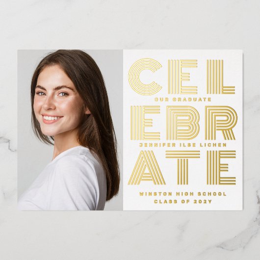 グラッモダンドパーティー | 2024年2種類の写真金ゴールド 箔招待状 (正面)