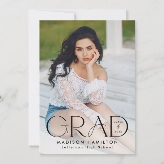 グラッモダンドブラックタイポグラフィ2写真卒業 案内状 (正面)