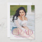 グラッモダンドマゼンタタイポグラフィ2写真卒業 案内状 (正面)