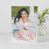 グラッモダンドマゼンタタイポグラフィ2写真卒業 案内状 (スタンド正面)