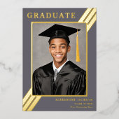 グラッモダンド写真グレーと金ゴールド 箔招待状 (正面)