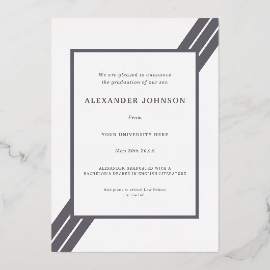 グラッモダンド写真グレーと金ゴールド 箔招待状 (裏面)