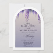 グラデお洒落ィエントパープルフローラフォトアーチWeddin 招待状 (正面)