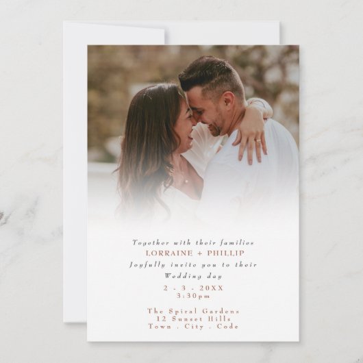 グラディエントのフォトオーバーレイ結婚効果の可愛い 招待状 (正面)