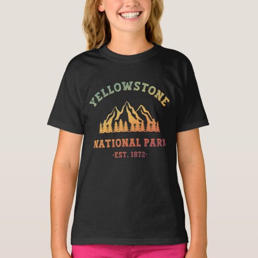 グラディエントイエローストーン国立公園ハイキング Tシャツ (正面)
