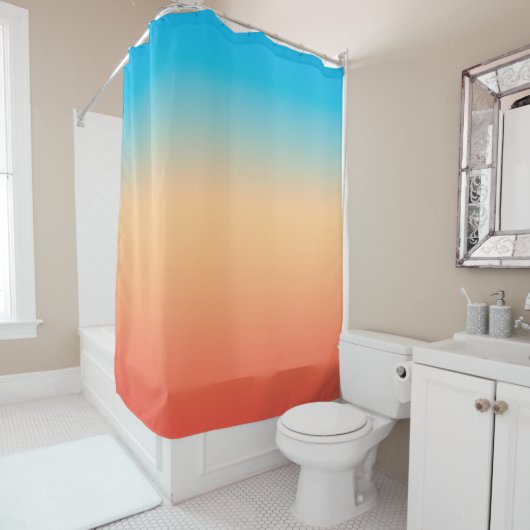 グラディエントグラデーションサンゴ赤面ベージュブルーぼやけソフト シャワーカーテン (インサイチュ)