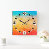 グラディエントグラデーションサンゴ赤面ベージュブルーぼやけソフト スクエア壁時計 (ホーム)