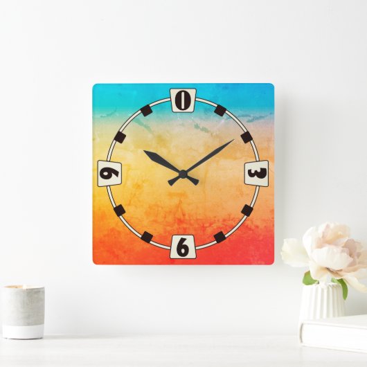 グラディエントグラデーションサンゴ赤面ベージュブルーぼやけソフト スクエア壁時計 (ホーム)