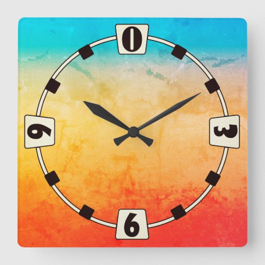 グラディエントグラデーションサンゴ赤面ベージュブルーぼやけソフト スクエア壁時計 (正面)