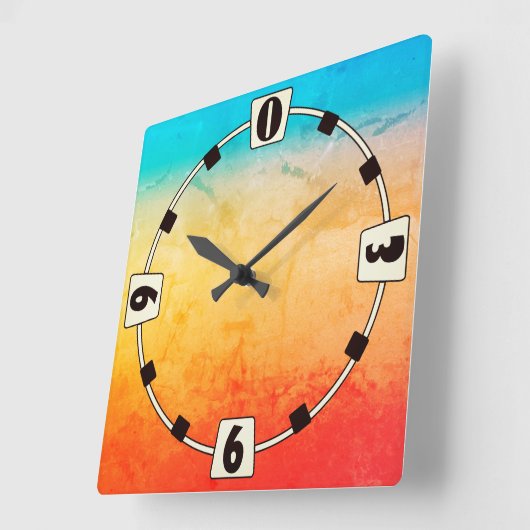 グラディエントグラデーションサンゴ赤面ベージュブルーぼやけソフト スクエア壁時計 (傾斜)