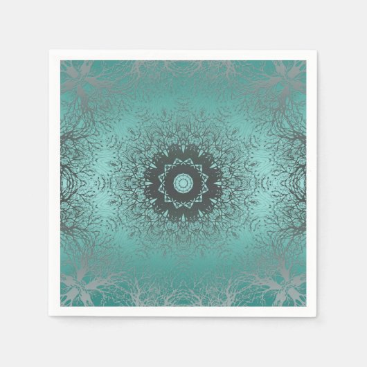 グラディエント緑のシルクのアラビア装飾装飾m スタンダードカクテルナプキン (正面)