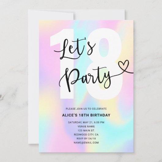 グラディエント虹の書道ハート誕生日 招待状 (正面)