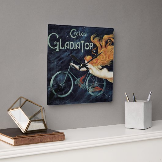 グラディエーターサイクル、ヴィンテージビクトリアンアールヌーボー スクエア壁時計 (オフィス)