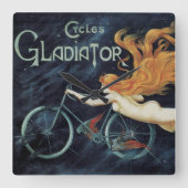 グラディエーターサイクル、ヴィンテージビクトリアンアールヌーボー スクエア壁時計 (正面)