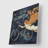 グラディエーターサイクル、ヴィンテージビクトリアンアールヌーボー スクエア壁時計 (傾斜)