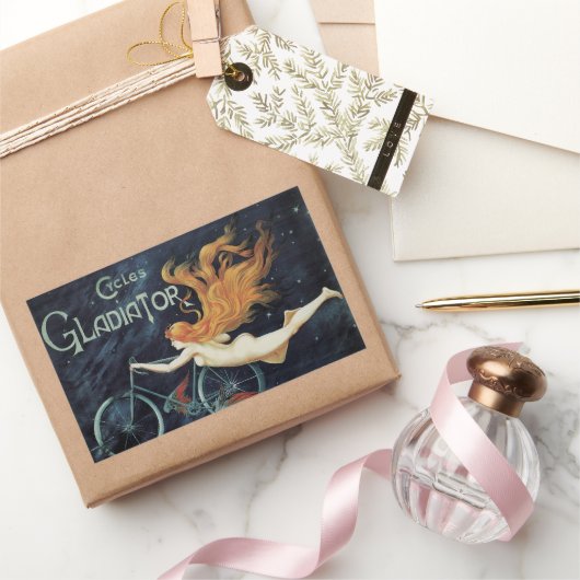 グラディエーターサイクル、ヴィンテージビクトリアンアールヌーボー 長方形シール (ギフト)