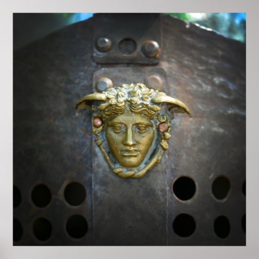 グラディエーター帽ブロンズ神のシンボル古代ダークヒ ポスター (正面)