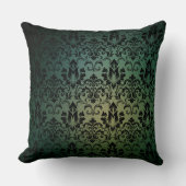 グラデエレガントモダンィエントダマスク濃い緑のフェード クッション (正面)