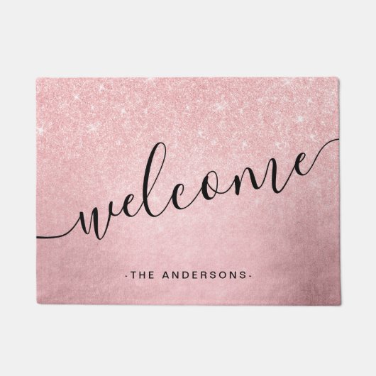 グラデエレガントーション·ピンク·ローズ·金ゴールドグリッター ドアマット (正面)