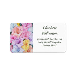 グラデカラフルオラの花の水彩住所 ラベル