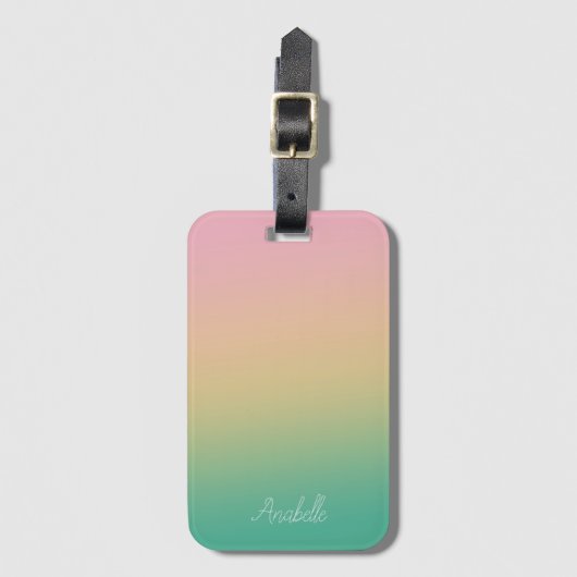 グラデパーソナライズされたィティグラデーションングティール(緑がかった色)ピーチピンク ラゲッジタグ (正面縦)