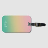 グラデパーソナライズされたィティグラデーションングティール(緑がかった色)ピーチピンク ラゲッジタグ (正面横)