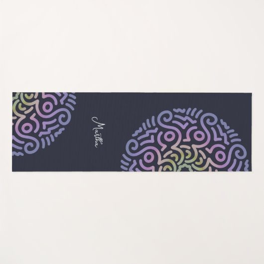 グラデパーソナライズされたエレガントーション曼荼羅ネイビーブルー ヨガマット (正面(横))