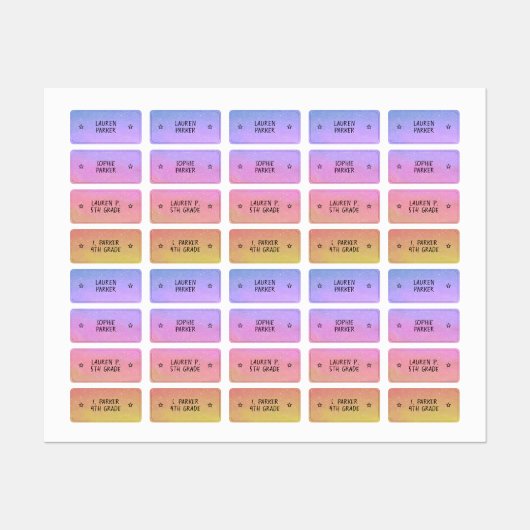 グラデーシかわいらしェント色コード付き星名衣類 ラベル (シート)
