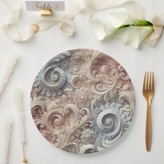 グラデーショエレガントンパステルレースパターン ペーパープレート (ウェディング)