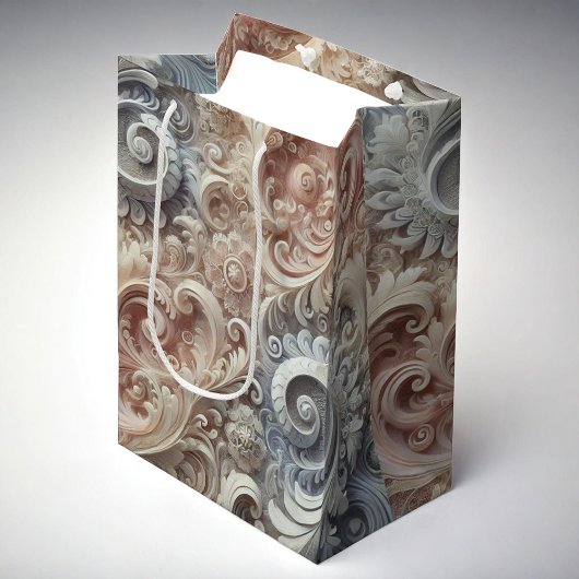グラデーショエレガントンパステルレースパターン ミディアムペーパーバッグ