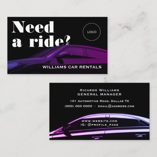 グラデーションとブラックエレガントプロフェッショナル車の 名刺 (正面/裏面)