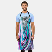 グラデーションと霧雨、シアンとピンクの混合 エプロン (着用した状態)