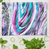 グラデーションと霧雨、シアンとピンクの混合 キッチンタオル (折り畳み)