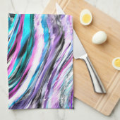 グラデーションと霧雨、シアンとピンクの混合 キッチンタオル (四つ折り)
