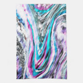 グラデーションと霧雨、シアンとピンクの混合 キッチンタオル (縦)