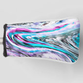 グラデーションと霧雨、シアンとピンクの混合 ゴルフヘッドカバー (正面)