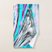 グラデーションと霧雨、シアンとピンクの混合 バスタオルセット (ハンドタオル)