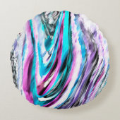 グラデーションと霧雨、シアンとピンクの混合 ラウンドクッション (正面)