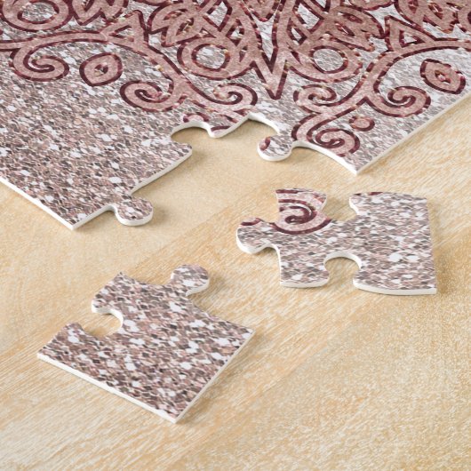 グラデーションなばら色の金ゴールドの曼荼羅の大理石のグリッター ジグソーパズル (側面)