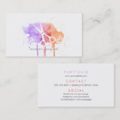 グラデーションなシックでモダンな美容師の毛の水彩画のピンク 名刺 (正面/裏面)